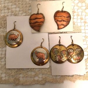 Three pairs of earrings Made in India Brass/copper